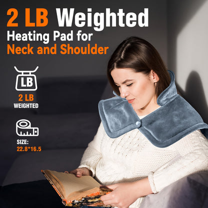 Electric Heating Pad for Neck Shoulders & Back – 6 Heat Settings, 4 Timers, Auto Shut-Off, Weighted Option, Soft Washable Cover, Pain Relief Gift for Women Men