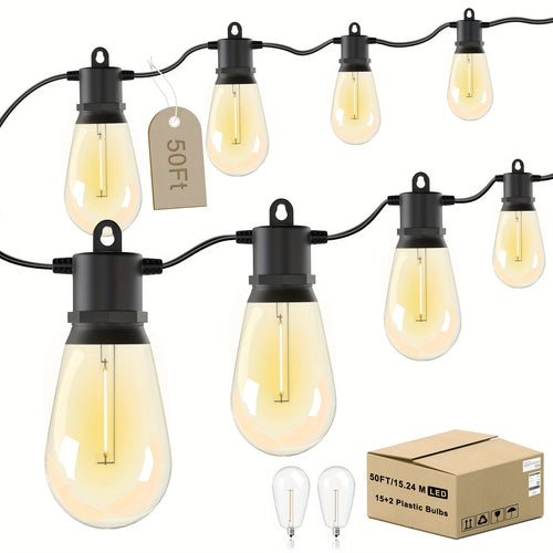Commercial Grade Patio String Lights 25FT 50FT 100FT with Shatterproof Edison Bulbs – Waterproof Outdoor String Lights for Garden Yard Deck Backyard Party Christmas Halloween Decor
