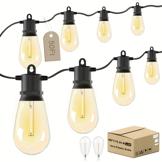 25FT/50FT/100FT Outdoor Lights for Patio, Outdoor String Lights with Edison Shatterproof Bulbs, Patio Lights Outdoor Waterproof, Commercial Grade Patio Lights, Perfect for Gardens, Yards, Decks And Halloween, Christmas Decorations