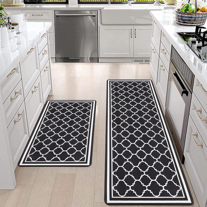 Anti Fatigue Kitchen Mat Set of 2 Non-Slip Cushioned Kitchen Rugs 17x47+17x28 Inch PVC Foam Comfort Standing Mat Farmhouse Kitchen Floor Mats Wipe Clean Runner Rug for Kitchen Laundry Room