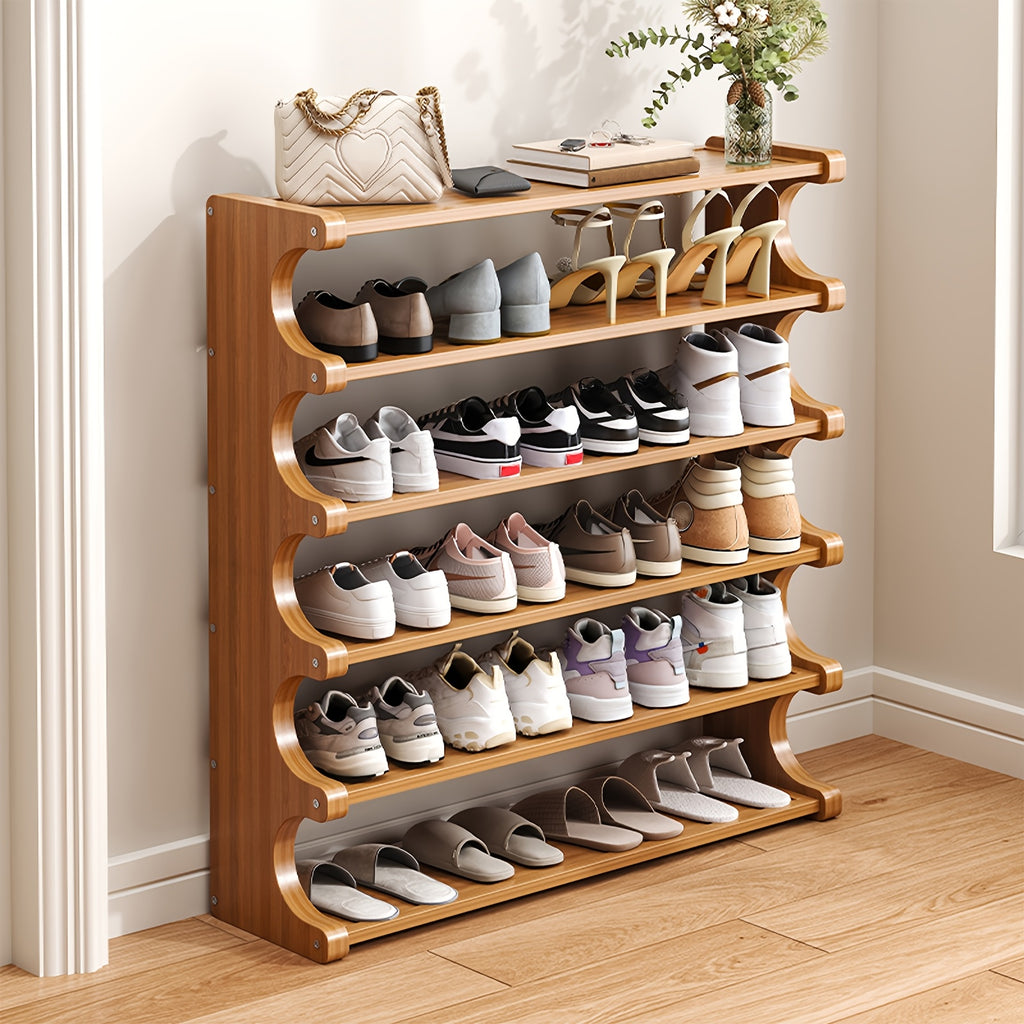 1pc Bamboo Shoe Rack | Wood Grain Decoration Shoe Storage Organizers, 3/5/6 Layers Storage Rack, Easy to Assemble, Space Saving | Shoe Shelf for Front Door Entrance, Entryway, Living Room, Bedroom, Garags