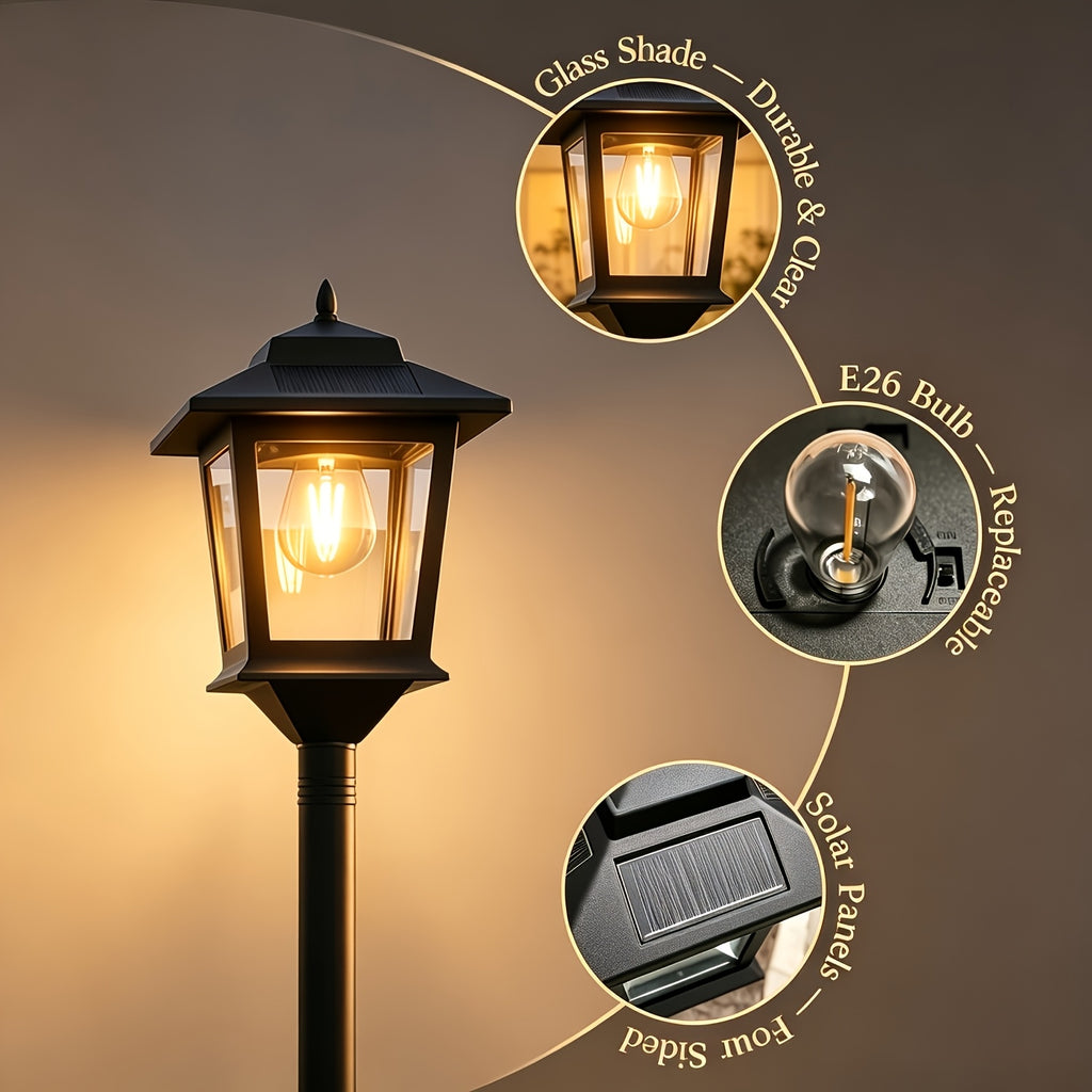 2-Pack Outdoor Solar Lamp Post Lights, Aluminum Solar Floor Lamps for Garden, Yard, Pathway, Warm White Front/Back Door Lighting
