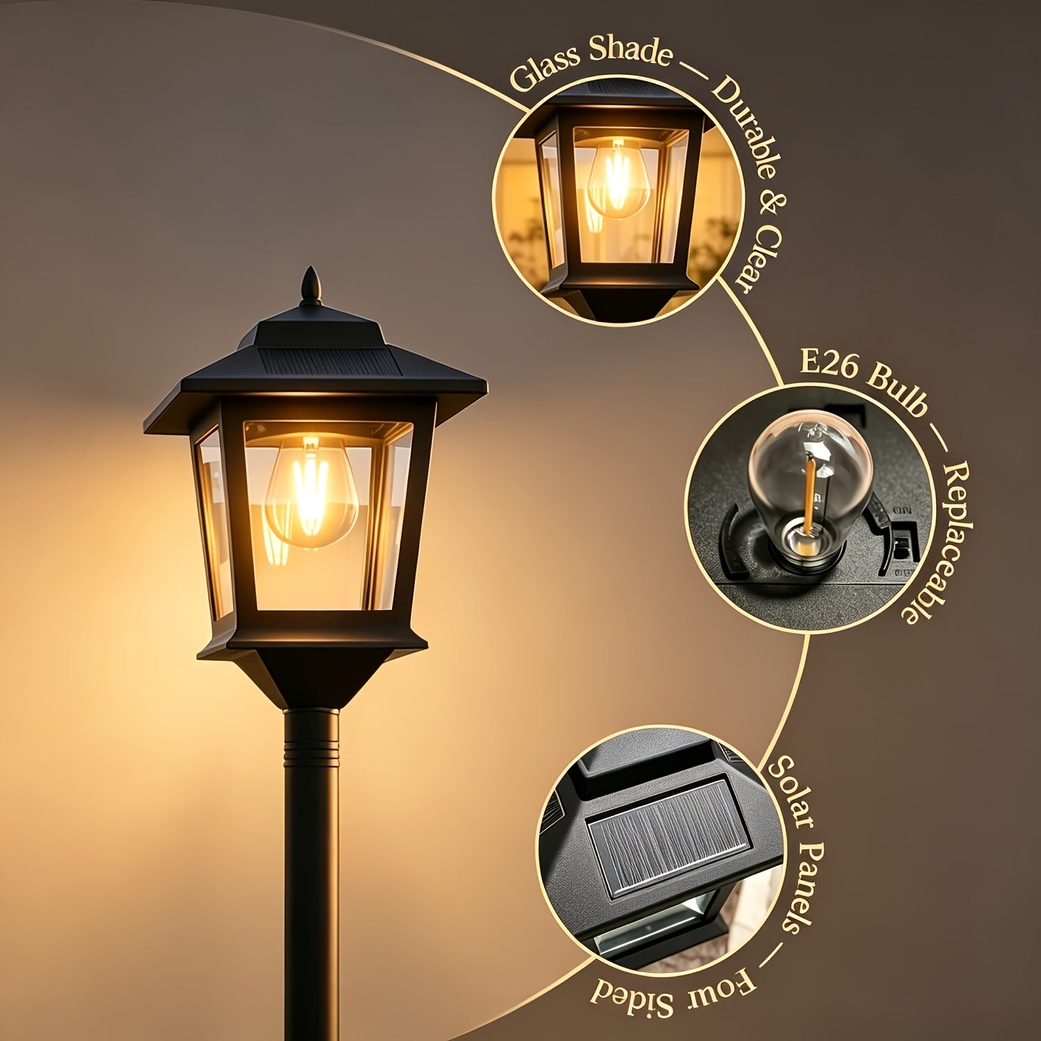 2-Pack Outdoor Solar Lamp Post Lights, Aluminum Solar Floor Lamps for Garden, Yard, Pathway, Warm White Front/Back Door Lighting
