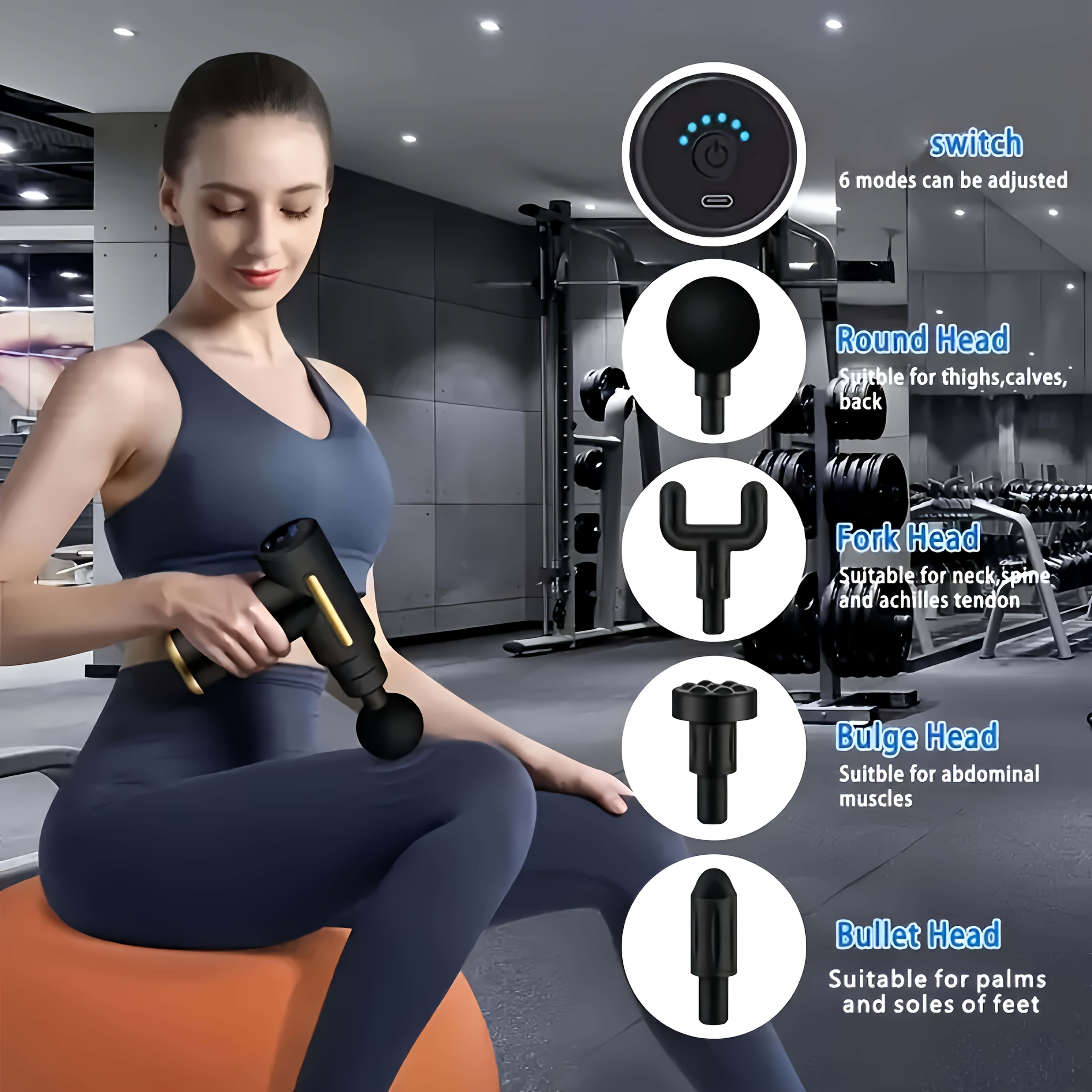 1pc Powerful Cordless Massage Gun with LED Display - Deep Tissue Muscle Relaxer, 4 Interchangeable Heads, 1200mAh Lithium Battery, Speed/Mode Settings, -C Fast, Durable & Portable for Home, Gym, Travel - Ideal for Back, Neck, Leg, Arm - Ideal Gift
