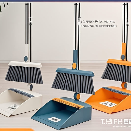 2pcs Set Of Brand New Rotatable And Foldable Magnetic Suction Broom Dustpan Sweeping Set, Enlarged And Thickened Household Broom, Living Room, Bedroom Pet Hair Cleaning Broom, Non Stick Soft Hair Blue/orange/white Broom