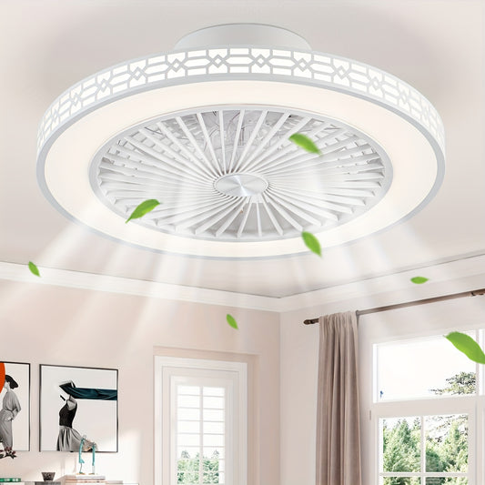 20Inch Modern LED Ceiling Fan With Adjustable Light (3000K-6500K) Embedded Installation Design Reversible Airflow For Enhanced Circulation-Ideal For Office, Study, Bedroom, And Indoor Spaces, Ceiling Fan Light