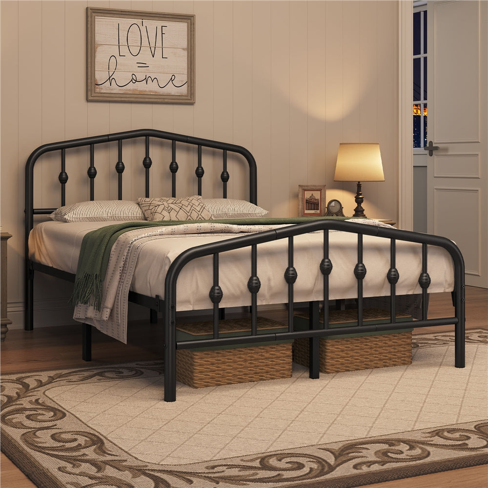 Metal Platform Bed Frame with Arched Headboard Footboard Queen Full Twin No Box Spring 800 lb Capacity Underbed Storage - ALDEN DESIGN Modern Bed, Black White, Canada