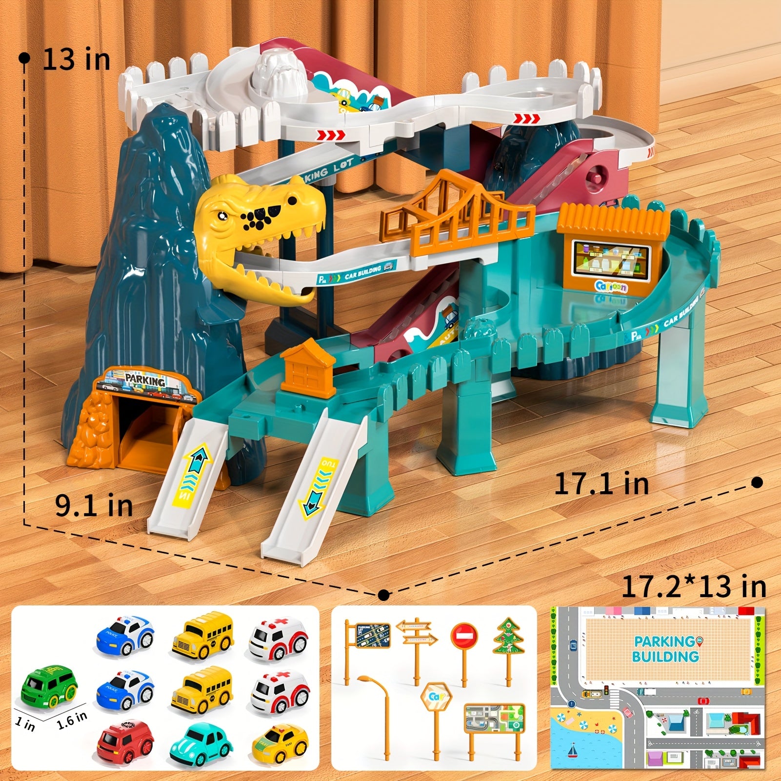 Dinosaur Race Track Toy for Kids with 10 Cars – Car Ramp Track Dinosaur Playset for Boys & Girls, Fun Racing Toy for Toddlers, Best Birthday & Christmas Gift for Kids