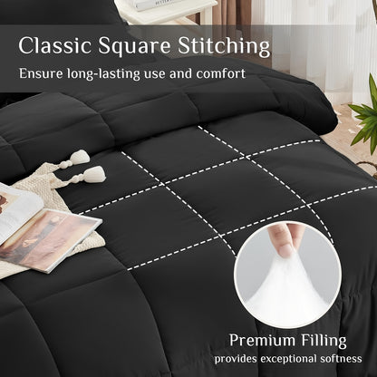 7-Piece Black Comforter Set Bed in a Bag – Ultra-Soft Goose Down Alternative, Premium 1800 Series with Comforter, Flat Sheet, Fitted Sheet, Shams & Pillowcases for All Seasons