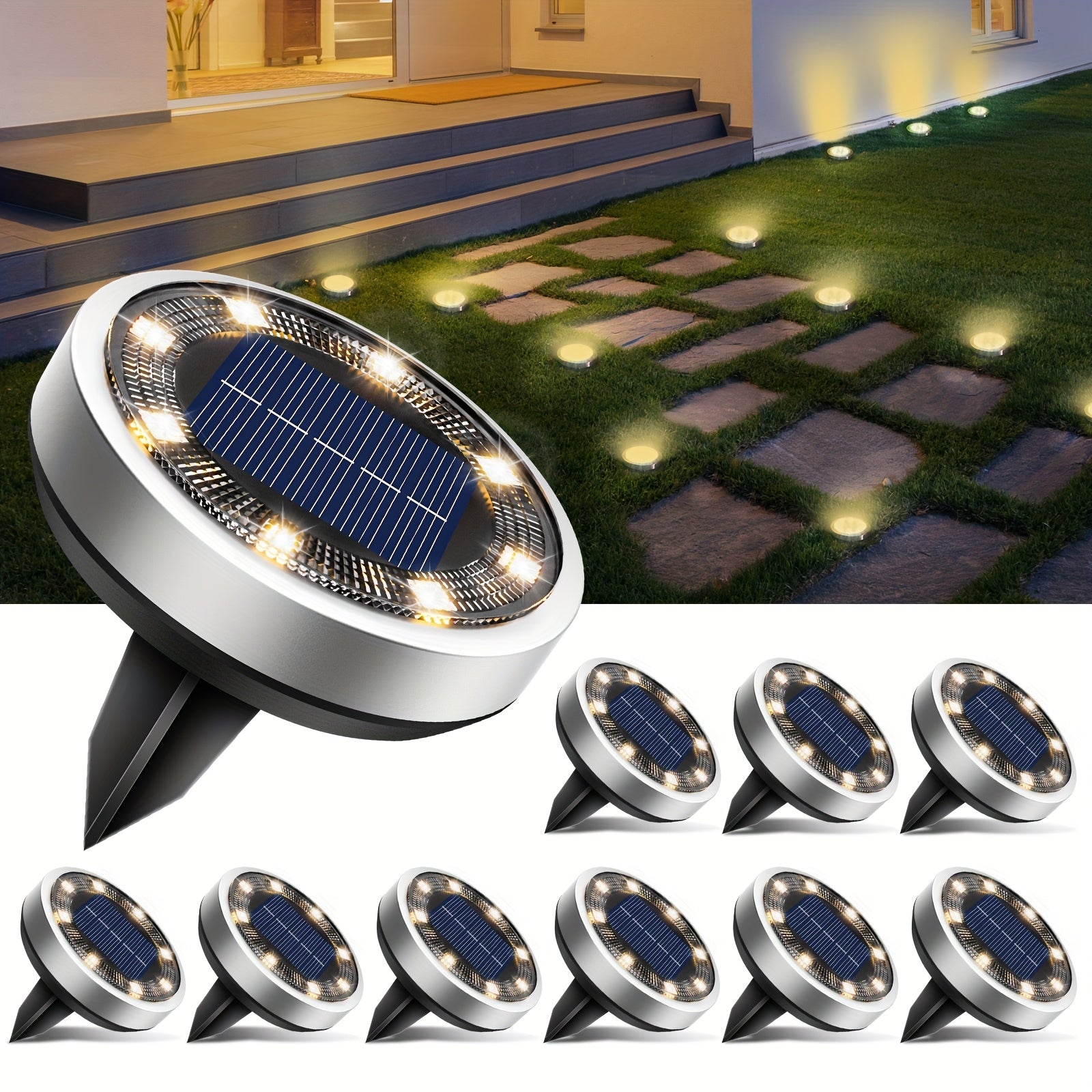 IP44 Solar In-Ground Lights 8 LED – Regular & Mini Versions, Auto On/Off, 4-20 Pack for Garden, Pathway, Driveway, Stairs, Deck & Swimming Pool | ShopVora CA
