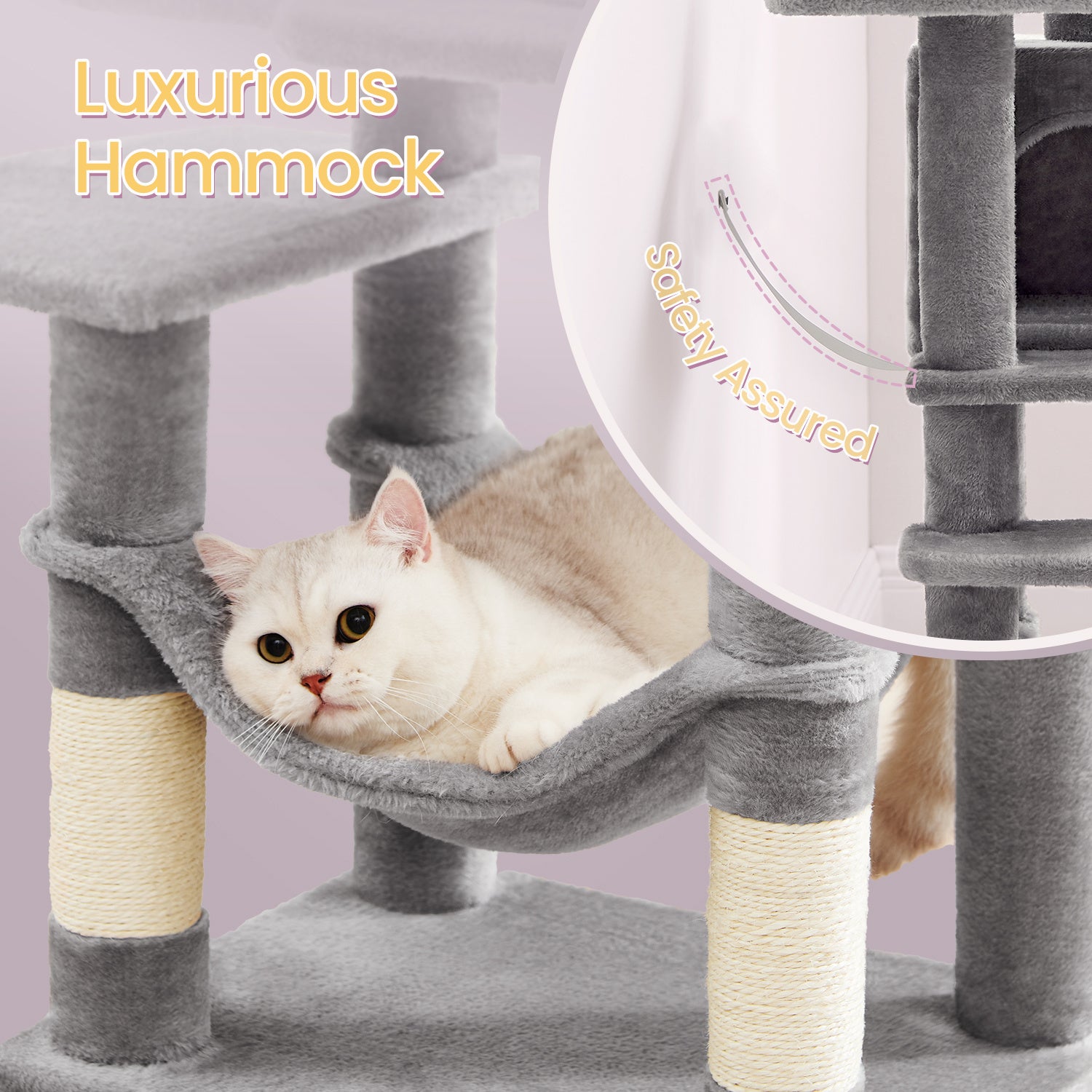 Cat Tree, 44.1-Inch Cat Tower for Indoor Cats, Multi-Level Cat Condo with Scratching Posts, Perches, Hammock and Cave, Smoky Gray