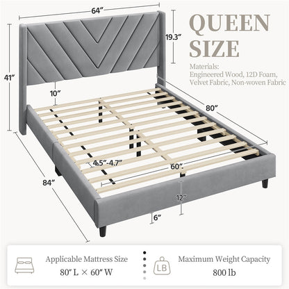 Upholstered Platform Bed with Tufted Headboard Wing Edge Wooden Slats Queen Full Bed Frame 800lb Capacity Beige Dark Gray Light Gray Pink - Canada