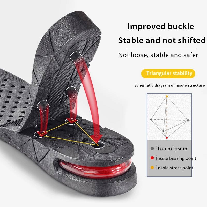 1.18-3.54inch Adjustable Height Invisible Heel Lift Insoles - Air Cushion Technology, Ergonomic Heel Support & Breathable EVA Material for Taller Shoes, Comfortable & Lightweight Foot Pads
