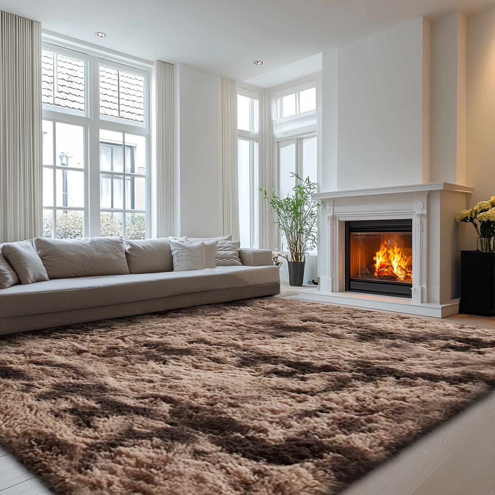 Fluffy Soft Area Rug – Luxury Non-Slip Indoor Carpet for Living Room, Bedroom & Home Decoration, Ultra-Plush Floor Rug, 7 Colours & 5 Sizes, Tie-Dye Black White Navy Blue Grey
