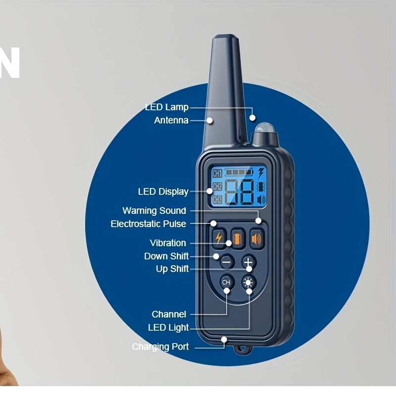 Remote-Controlled Dog Training Collar with a Range of 2600 Feet, Featuring Four Training Modes: Beep, Vibration, Safe Shock, And LED Light, Along with Three Receivers