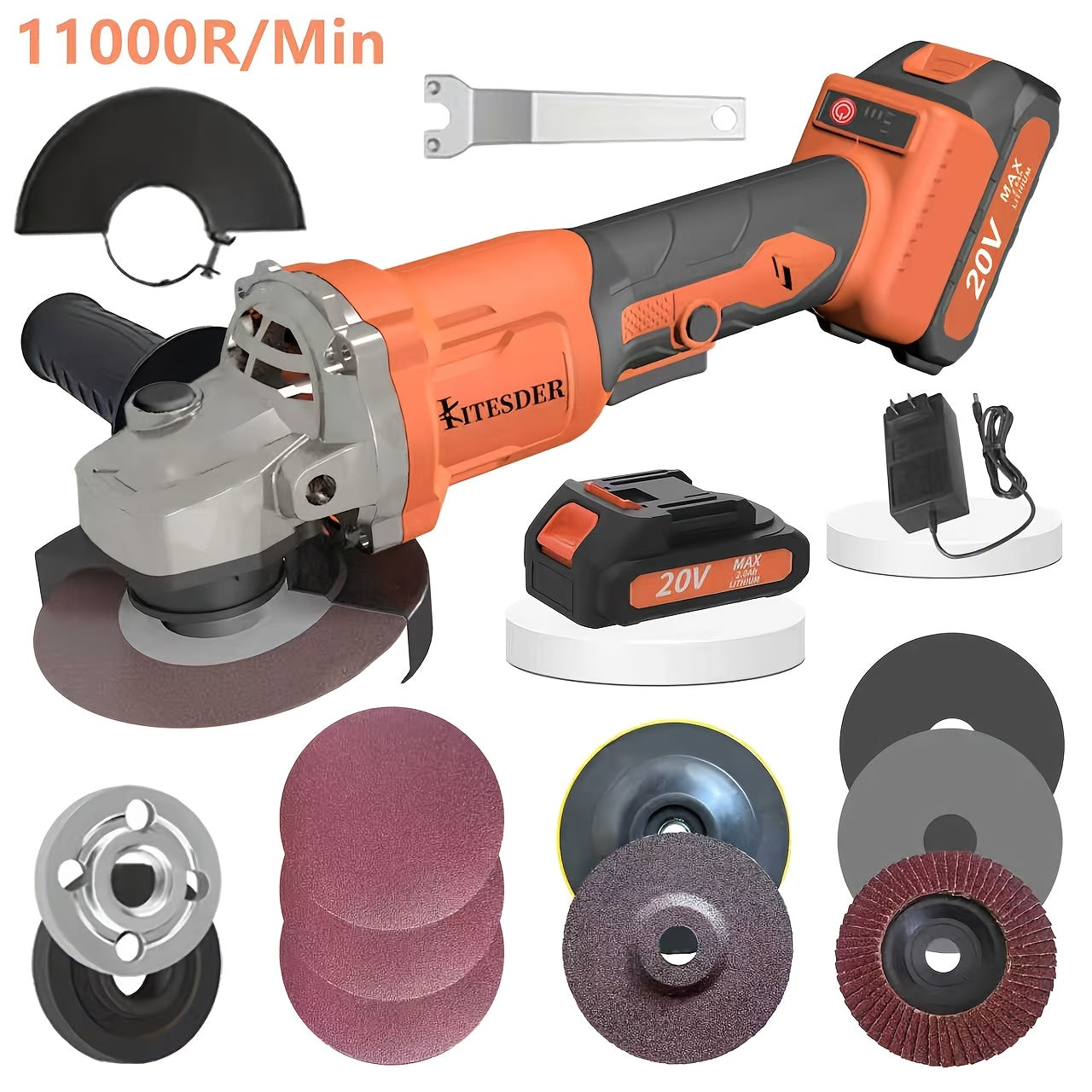 Digital Display Cordless Angle Grinder 4-1/2 Inch, Upgraded Brushless Angle Grinder, 9000/11000RPM, Variable-speed Adjustment, 20V Brushless Battery Grinder Tool with 2X 2.0Ah Batteries, for Griding, Polishing