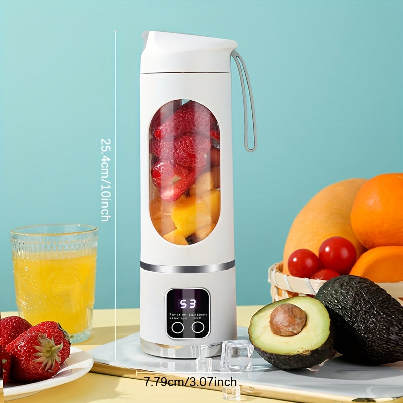 Portable USB Rechargeable Blender With LED Display - 15.22oz, Ideal For Smoothies & Fresh Juice, Compact Design For On-the-Go Nutrition
