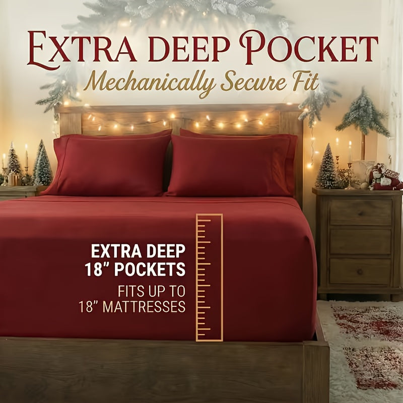 4/6pcs Luxury Soft Sheet Set - Bamboo Cooling Blend Bed Sheets for Queen Size Bed, Secure-Fit Deep Pocket Sheets with Elastic, Breathable Hotel Sheets & Pillowcase Set for Room Decor