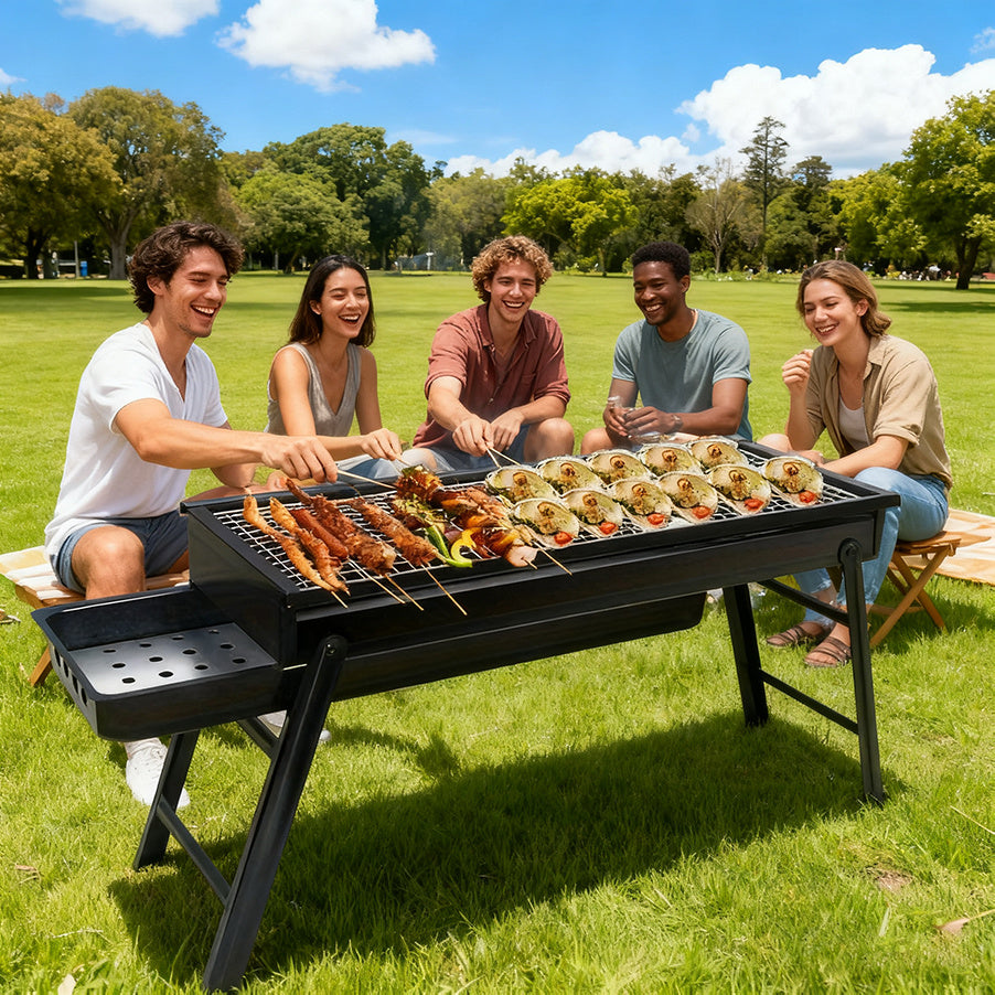 Portable Stainless Steel Charcoal Grill with Foldable Legs & Carrying Case - Heavy Duty Compact BBQ Grill for Camping, Picnic & Backyard with Fast Ignition, Polished Finish for Adults