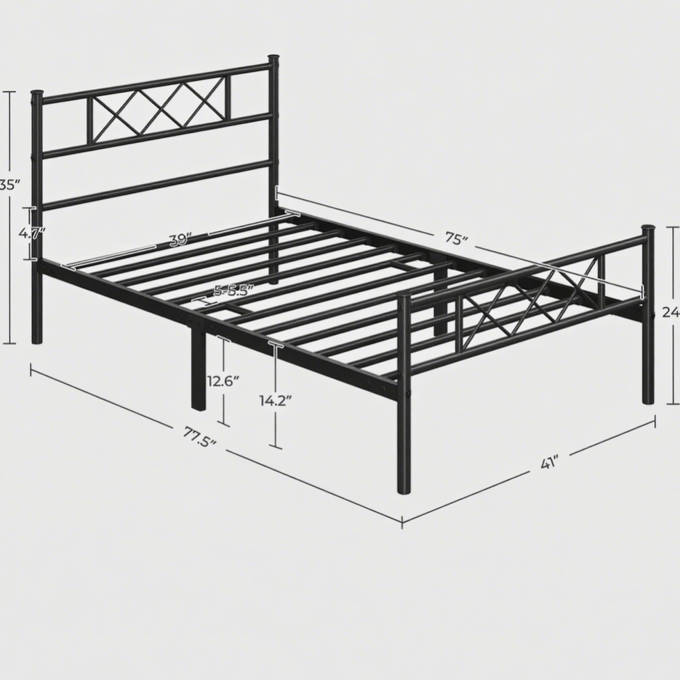 Metal Platform Bed Frame with Cross Design Headboard and Footboard - Industrial Style, 12 Metal Slats, Under-Bed Storage, Twin Full Queen, Black or White, for Bedroom Dorm Apartment Canada