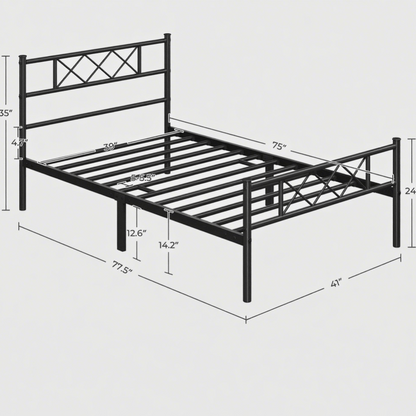 Metal Platform Bed Frame with Cross Design Headboard and Footboard - Industrial Style, 12 Metal Slats, Under-Bed Storage, Twin Full Queen, Black or White, for Bedroom Dorm Apartment Canada