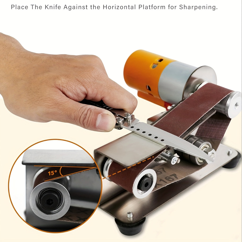 Mini Belt Sander Electric DIY 7 Adjustable Speed Control Small Grinder Sharpener Polisher Machine 110V with 10 Belts for Knife Making, Wood Metal Working, Handcraft