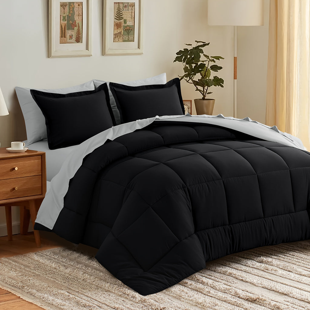 7pcs Luxurious Reversible Bedding, Soft Microfiber, Lightweight, Breathable, Easy to Care for - Includes Comforter, Flat Sheet, Fitted Sheet, And Pillowcases, Perfect As Gifts for The Family, Suitable for All Seasons