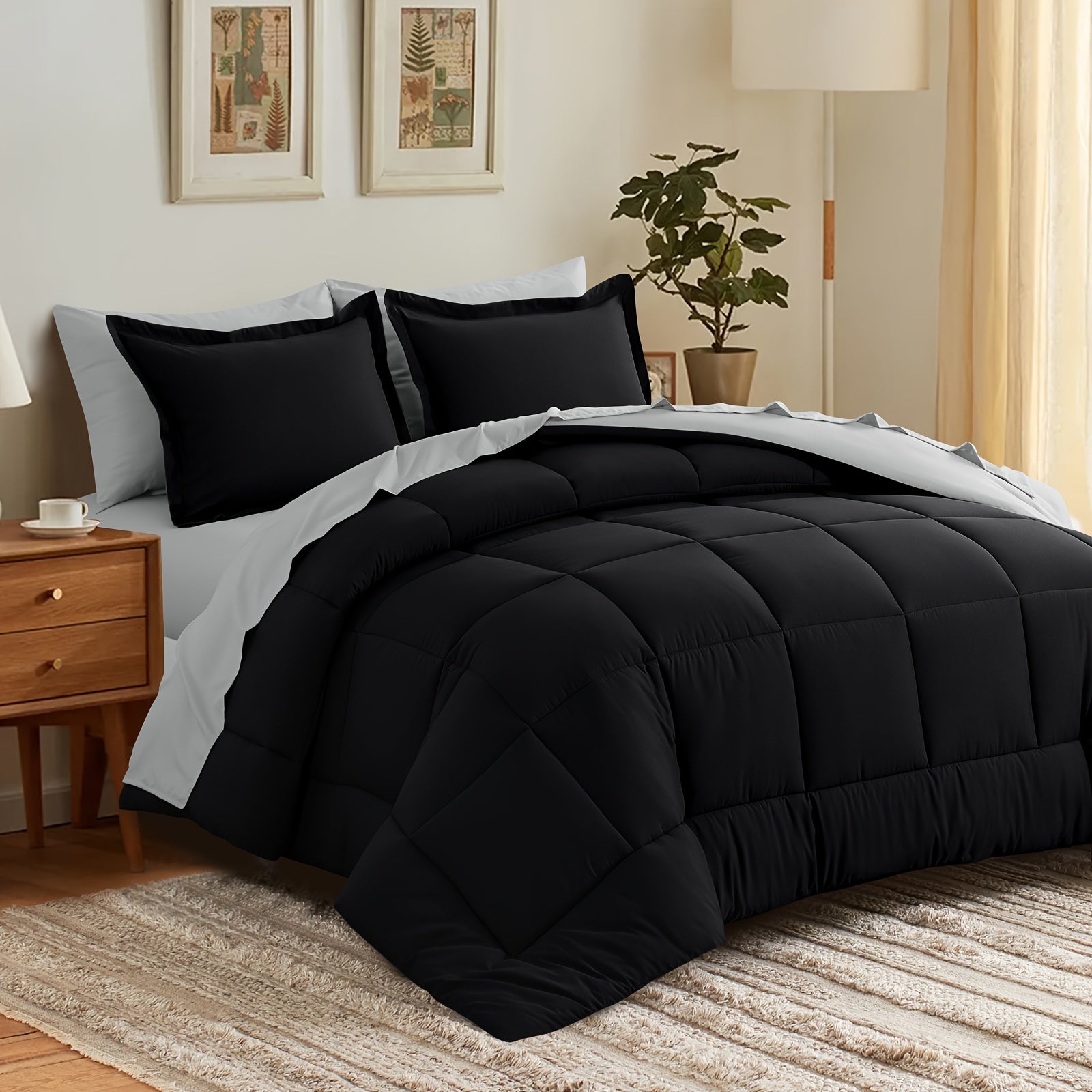 7pcs Luxurious Reversible Bedding, Soft Microfiber, Lightweight, Breathable, Easy to Care for - Includes Comforter, Flat Sheet, Fitted Sheet, And Pillowcases, Perfect As Gifts for The Family, Suitable for All Seasons