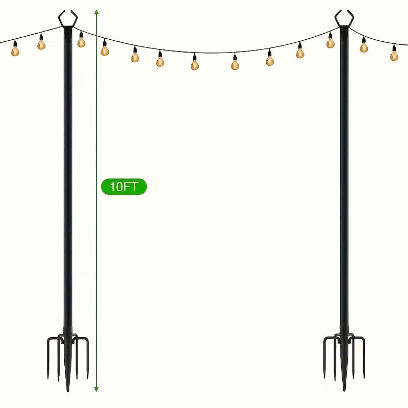 String Light Poles for Outside Thickened Metal Hanger Pole with Fork - Outdoor Lighting Post for Patio, Garden, Backyard, Yard & Front Porch Decor, 2, 4, 6 or 8 Pack