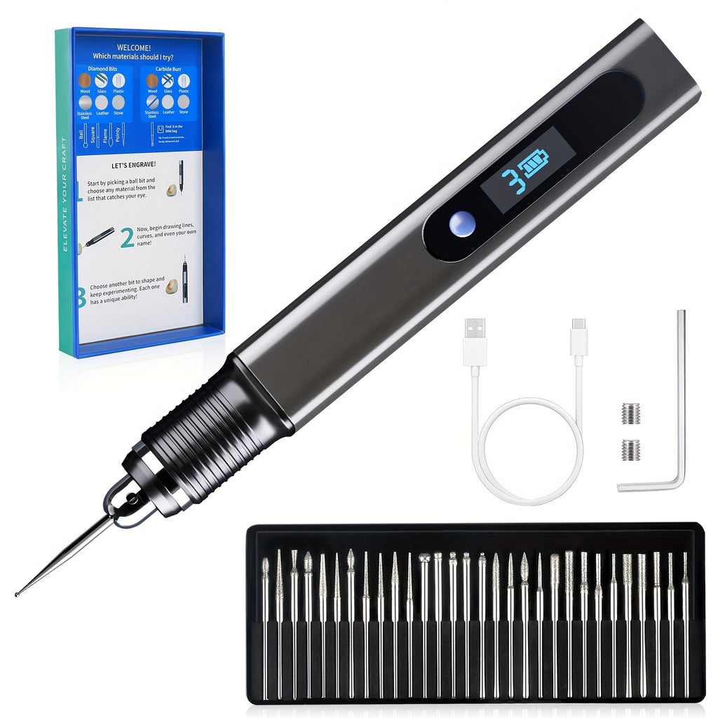 Electric Rotary Tool Set with 30 Drill Bits, Rechargeable USB, Professional Mini Carving Machine, Portable DIY Tool, Perfect for Father's Day Gifts
