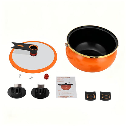 7-Liter Double Handle Cooking Pot with Glass Lid & Gold Trim – Thickened Iron Large Capacity Soup Stew Pot, Stylish Kitchen Cookware in Black, Blue & Orange