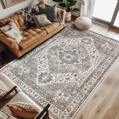 JINCHAN 8x10 Washable Vintage Floral Area Rug – Boho Retro Thin Accent Carpet for Living Room, Bedroom, Kitchen & Farmhouse, Multiple Colours | ShopVora CA