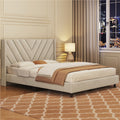 ALDEN DESIGN Upholstered Platform Bed,Upholstered Platform Bed with Wing Edge, Bed Frame with Wooden Support Slats, Upholstered Platform Bed with Tufted Headboard, Upholstered Bed with Headboard, Queen/Full,Beige/Dark Gray/Light Gray/Pink