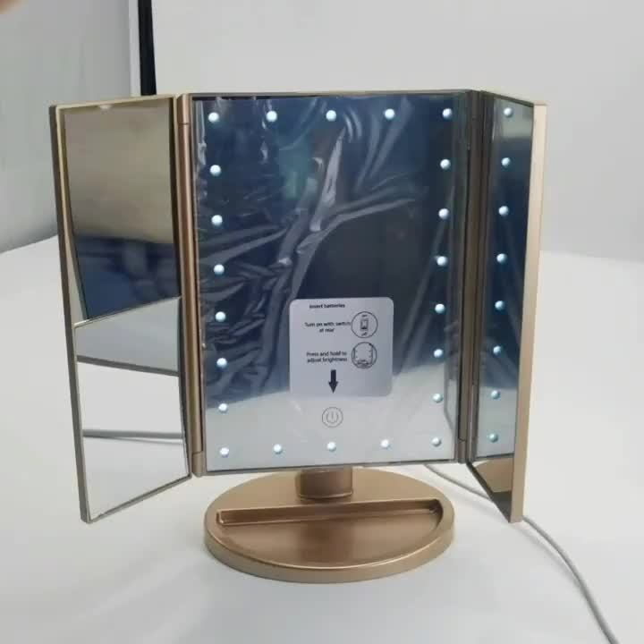 Vanity Makeup Mirror 1x/2x/3x Tri-Fold Makeup Mirror with 21 LED Lights and Adjustable Touch Screen Lighted Mirror Dressing Mirrors for Women
