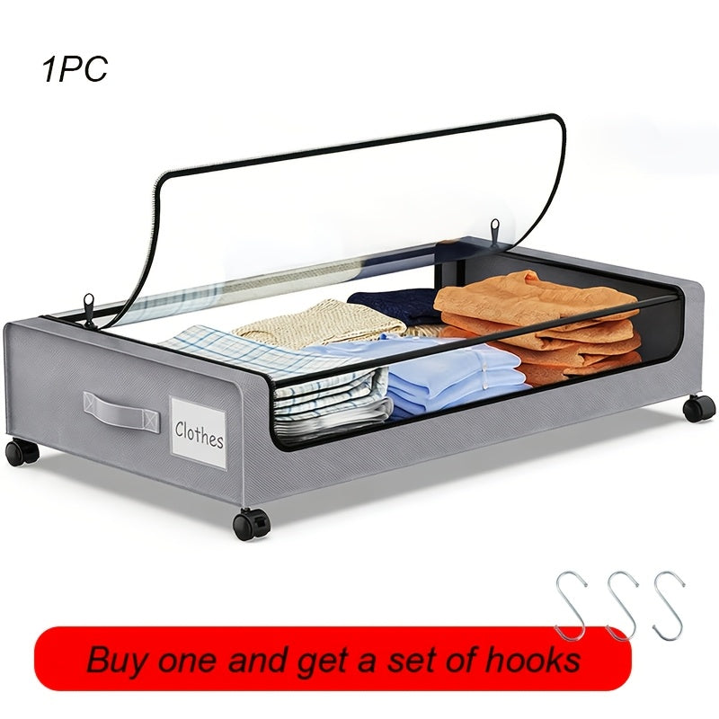 Rolling Under-Bed Storage Cabinet on Wheels with Transparent Window & Label, Metal Under-Bed Drawer Container for Clothes Shoes Organization, 1-Pack 2-Pack Gray Black