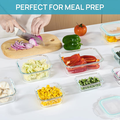 Leak-Proof Glass Bento Boxes 4 & 8 Pack with Locking Lids – Airtight Meal Prep Food Storage Containers, Microwave Oven Freezer Dishwasher Safe for Lunch & Kitchen