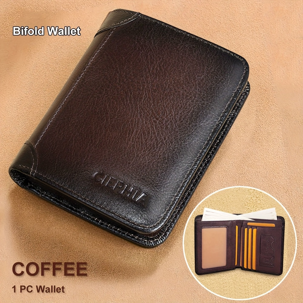 RFID Blocking Genuine Leather Wallet for Men – Trifold & Bifold Cowhide Vintage Wallet with 9 Card Slots, 2 ID Windows & Money Clip | Anti-Theft Gift for Him | ShopVora CA