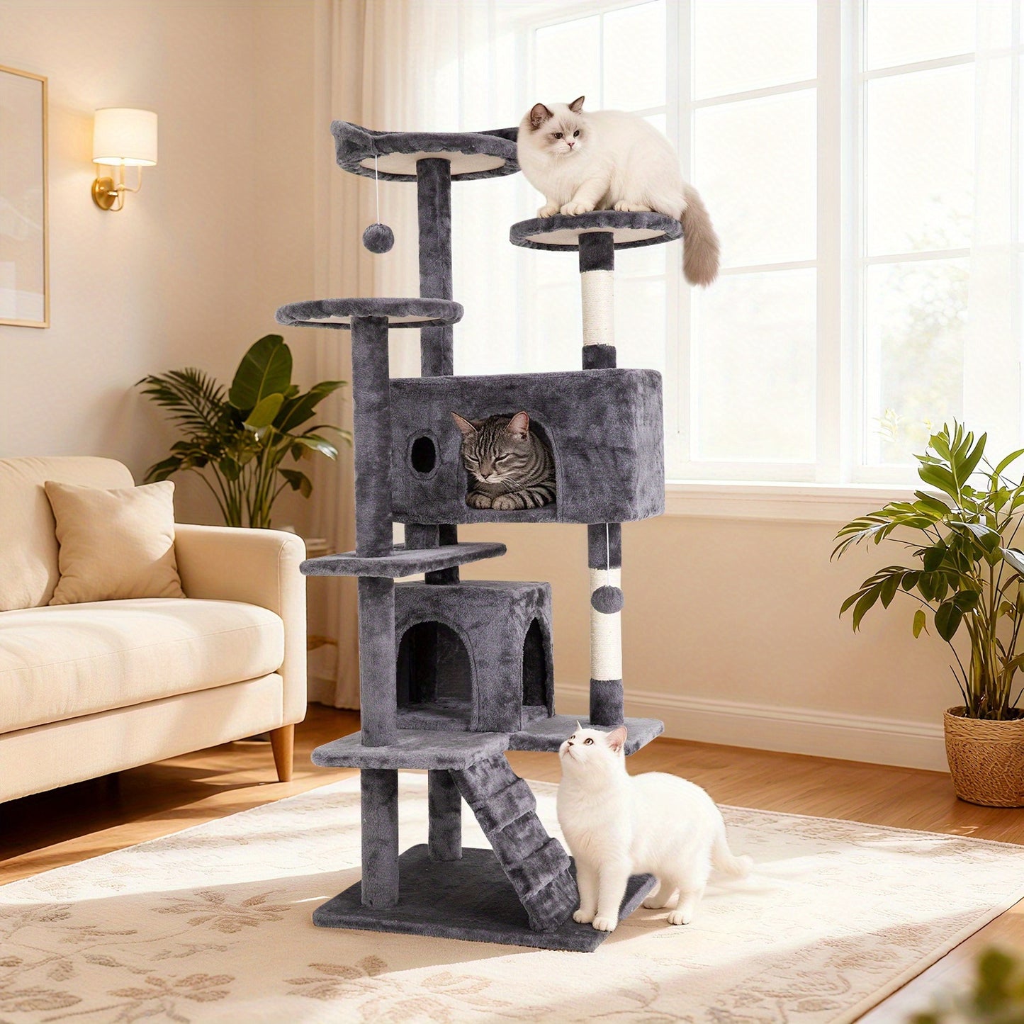 Cat Tree 54-Inch Multi-Level Indoor Cat Tower – House-Style Cat Condo with Scratching Posts, Activity Center & Playful Toys for Indoor Cats
