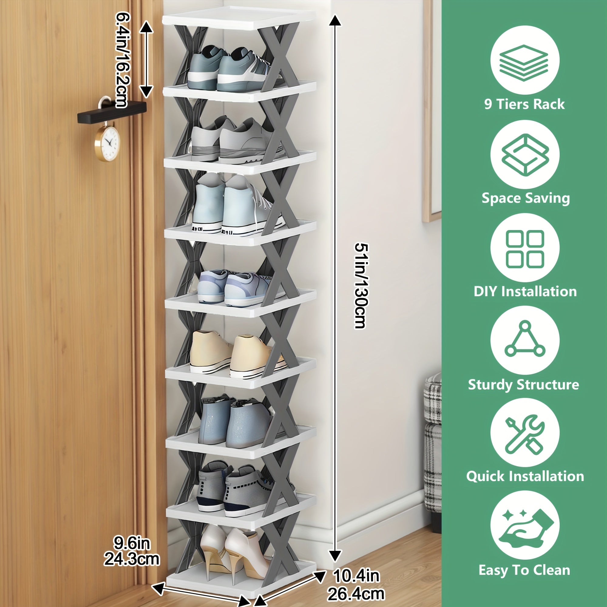 9/6-Tier Foldable Shoe Rack Space-Saving Corner Shoe Organizer, Suitable for Storing 9-10 Pairs of Shoes And Boots, Multi-Functional Storage Cabinet for Entryway, Closet, Garage, And Living Room