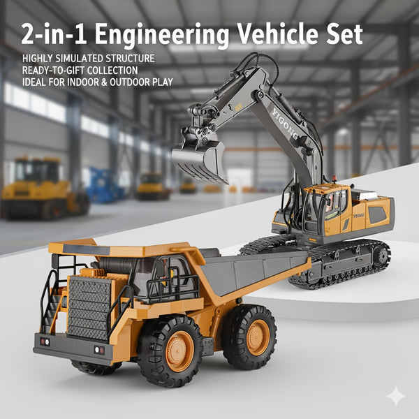 Remote Control Construction Vehicle Set 2.4G 11-Channel RC Excavator Dump Truck Bulldozer Alloy Engineering Toy Cars for Kids – 2pcs 3pcs 4pcs