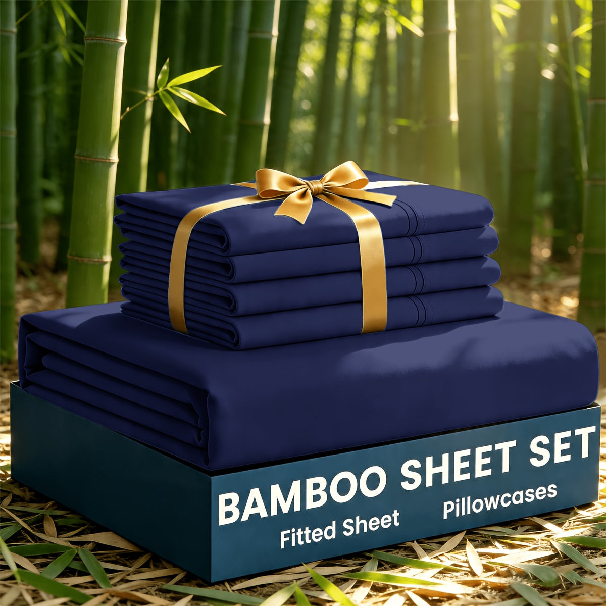 3/5pcs Bamboo Cooling Bed Sheet Set with 2/4 Pillowcases (Warm Tip: Flat Sheet Is Not Included) - Sabanas Para Cama - Breathable And Comforter for Summer And Hot Sleepers - Ultra Soft Children Sheet - Deep Pocket Up to 16"-18" - Sheets