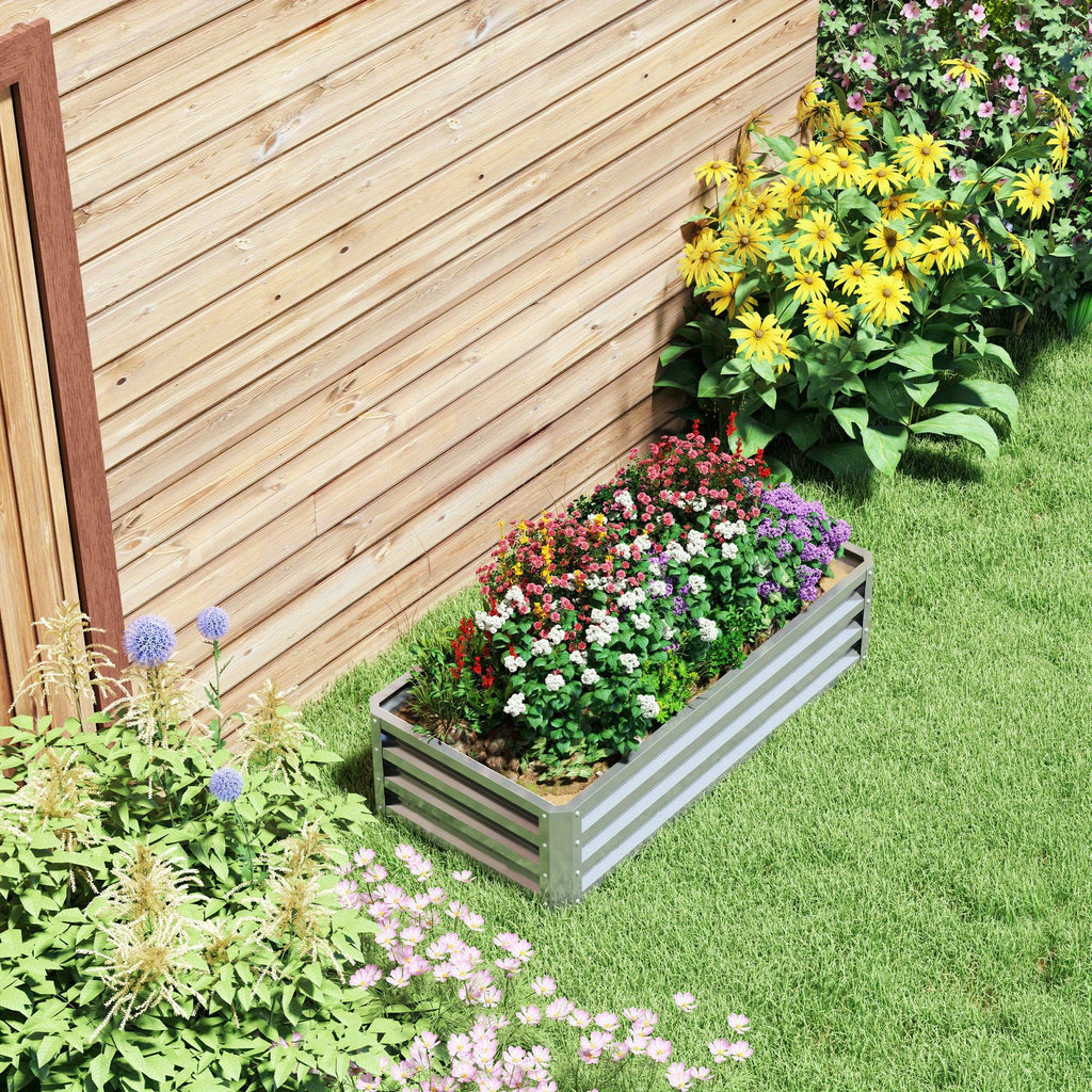 Outsunny 4' x 2' x 1' Raised Garden Bed, Galvanized Planter Box Silver