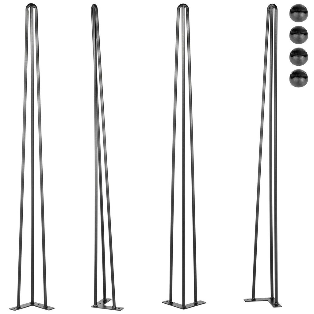 VEVOR Table Legs 16-40 inch Black Set of 4 Desk Legs Each 220lbs Capacity Hairpin Desk Legs 3 Rods for Bench Desk Dining End Table Chairs Carbon Steel DIY Table Legs Heavy Duty Furniture Legs