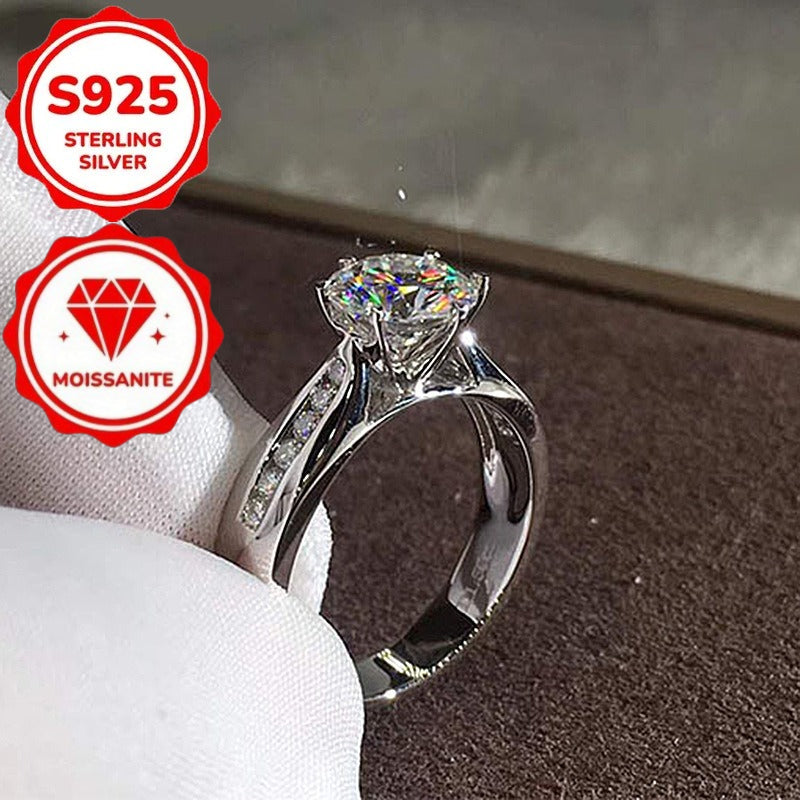 S925 Silver Moissanite Classic Ring for Women - Shiny Diamond-Like Stone, Hypoallergenic Comfortable Fit, Elegant Jewelry for Daily Wear, Birthdays, Anniversaries, Engagements & Weddings