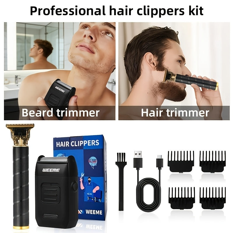 WEEME Men's Grooming Kit 1/2/3/4pcs Set, Golden Balck Hair Clippers, USB Rechargeable, 8 Guide Combs, Trimmer And Shaver, with Cleaning Brushes And Comb, Perfect Father's Day Gift for Men.