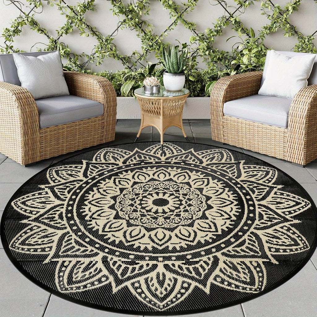 1pc Round Outdoor Rug, Boho Outdoor Carpet Patio Rugs Outdoor Circle Rug Reversible Outdoor Patio Rug Lightweight Portable Outdoor Area Rug For Patio Balcony Camping