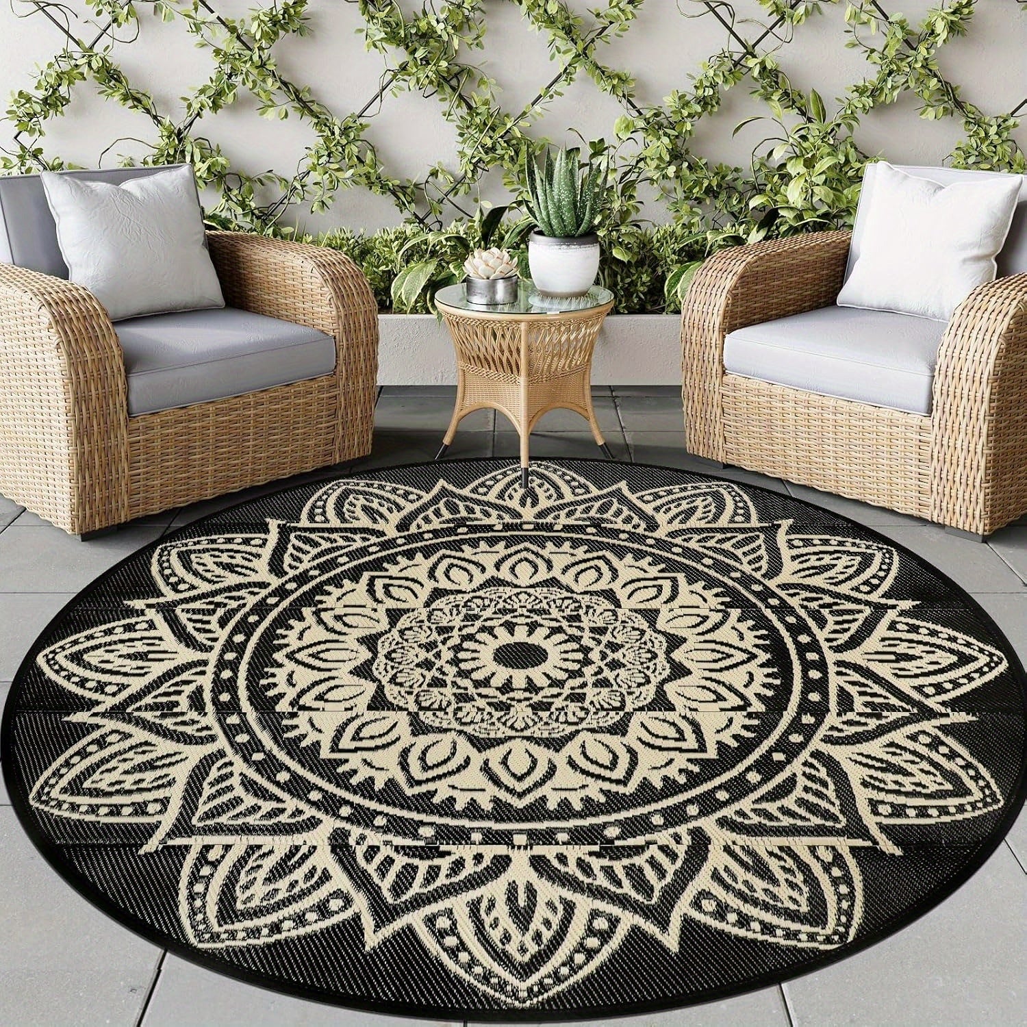 1pc Round Outdoor Rug, Boho Outdoor Carpet Patio Rugs Outdoor Circle Rug Reversible Outdoor Patio Rug Lightweight Portable Outdoor Area Rug For Patio Balcony Camping