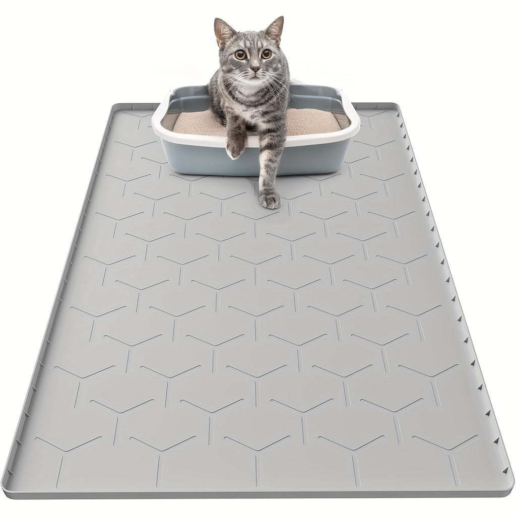 Large Silicone Cat Litter Mat 34"x22" – Waterproof Easy-Clean Litter Trapping Mat for Cat Litter Box, Reduces Tracking & Mess, Gray