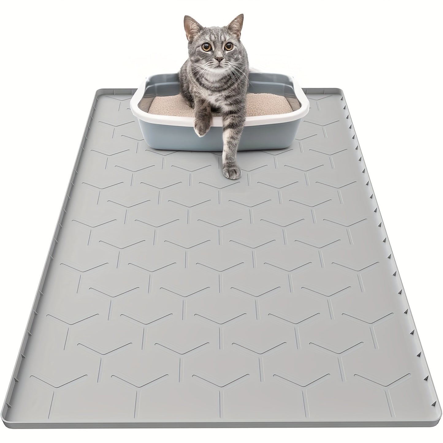 Large Silicone Cat Litter Mat 34"x22" – Waterproof Easy-Clean Litter Trapping Mat for Cat Litter Box, Reduces Tracking & Mess, Gray