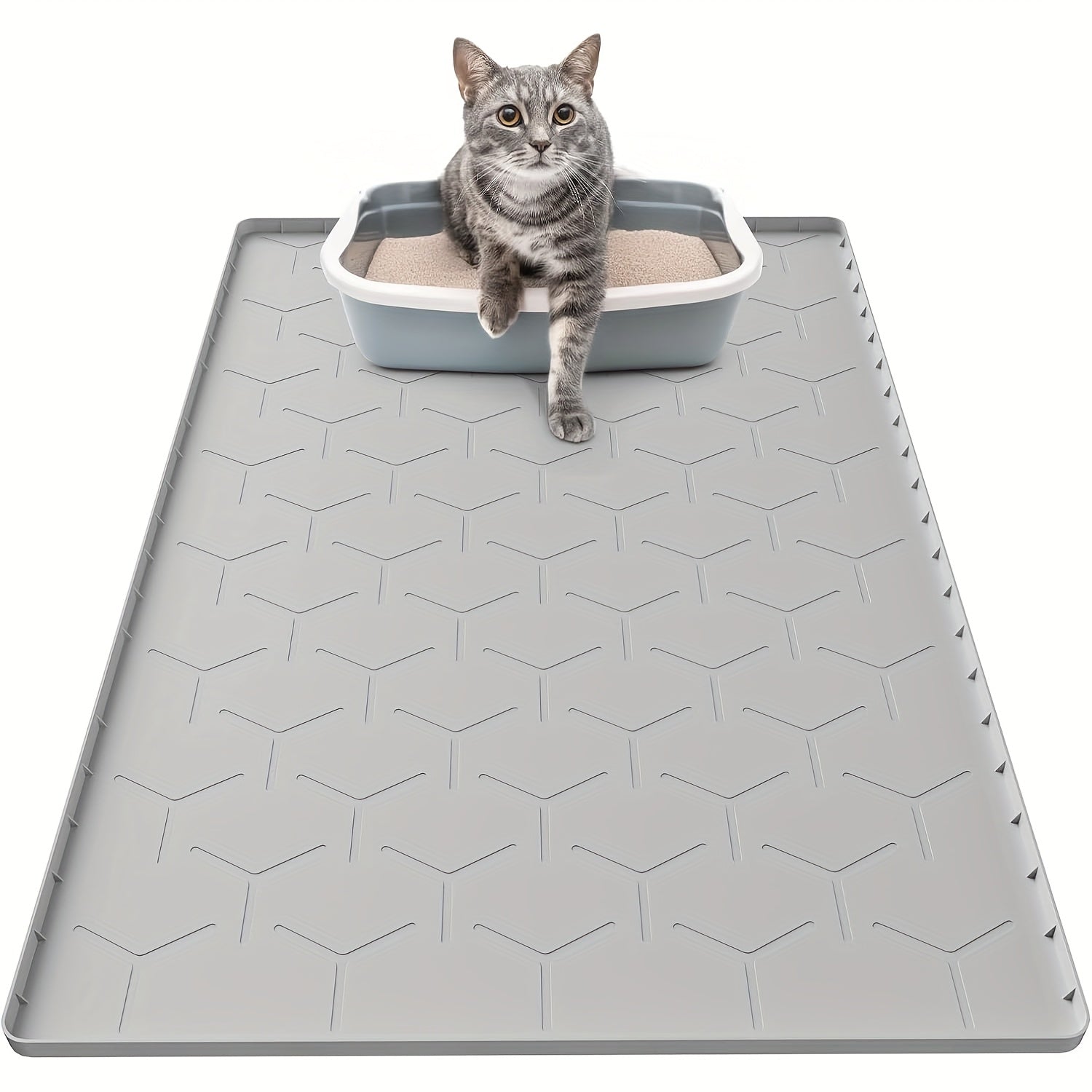 Large Silicone Cat Litter Mat 34"x22" – Waterproof Easy-Clean Litter Trapping Mat for Cat Litter Box, Reduces Tracking & Mess, Gray